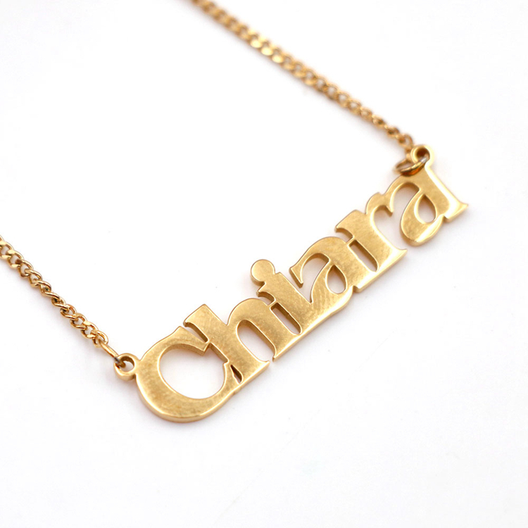 Factory 18K Gold Plated Custom Personalized Old English Nameplate Necklace With Collier 1
