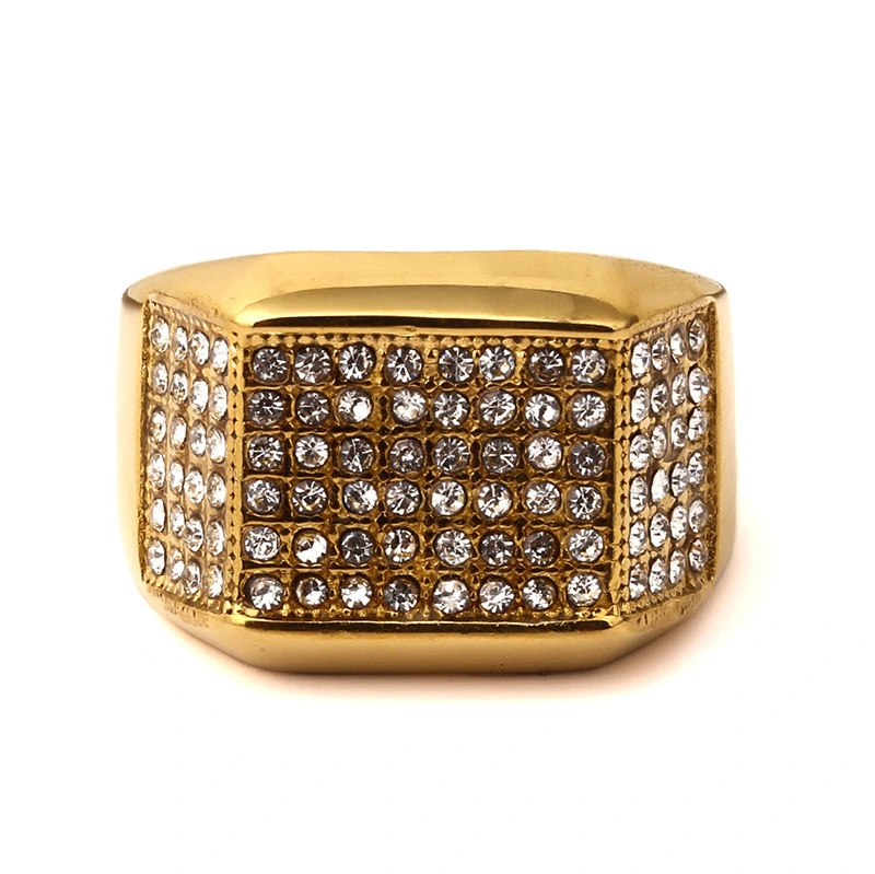 Mens Hiphop Gold Diamond Ring Band Fashion Jewelry 1