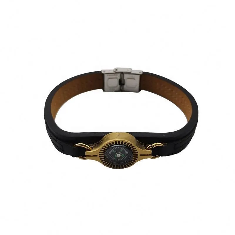 Mne'S Fashion Style Leather Stainless Steel Compass Bracelets With Vrouw Sieraden 1