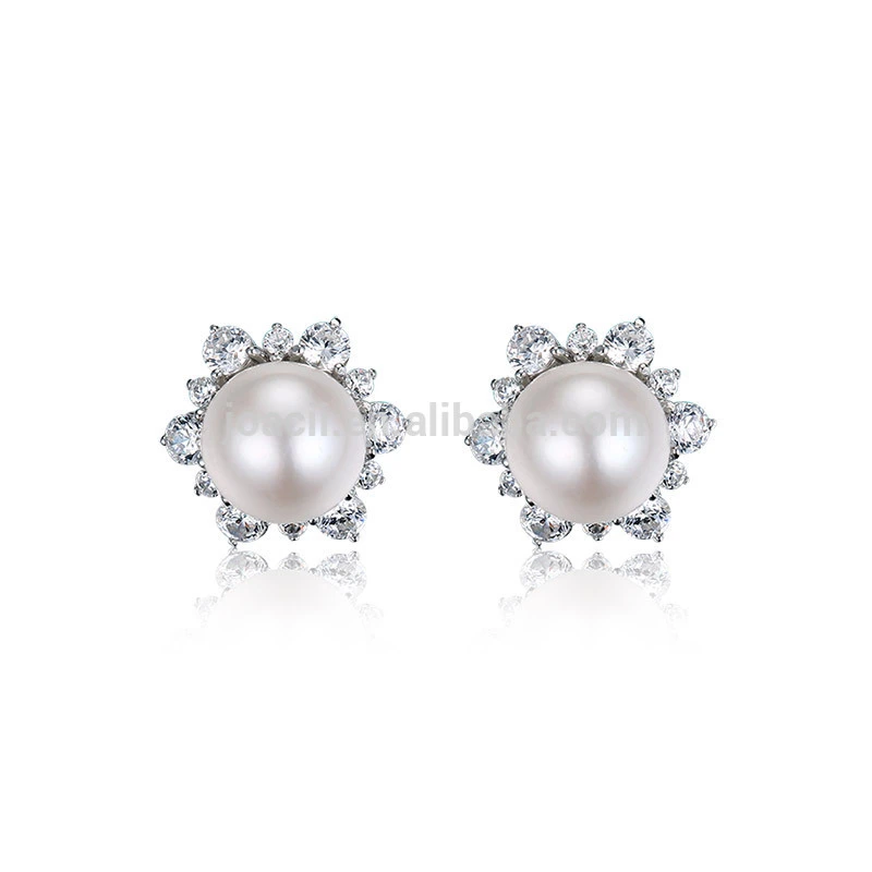 Joacii beautiful round stud earrings pearl jewelry with AAA CZ stone 1