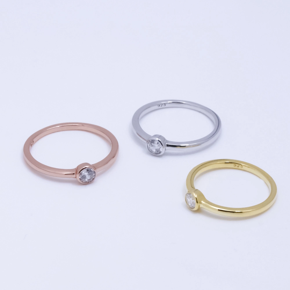 Personalized Design Wedding Gift Classic Simple Trendy Woman One Cz Stone Finger Paved Rings Jewelry 1