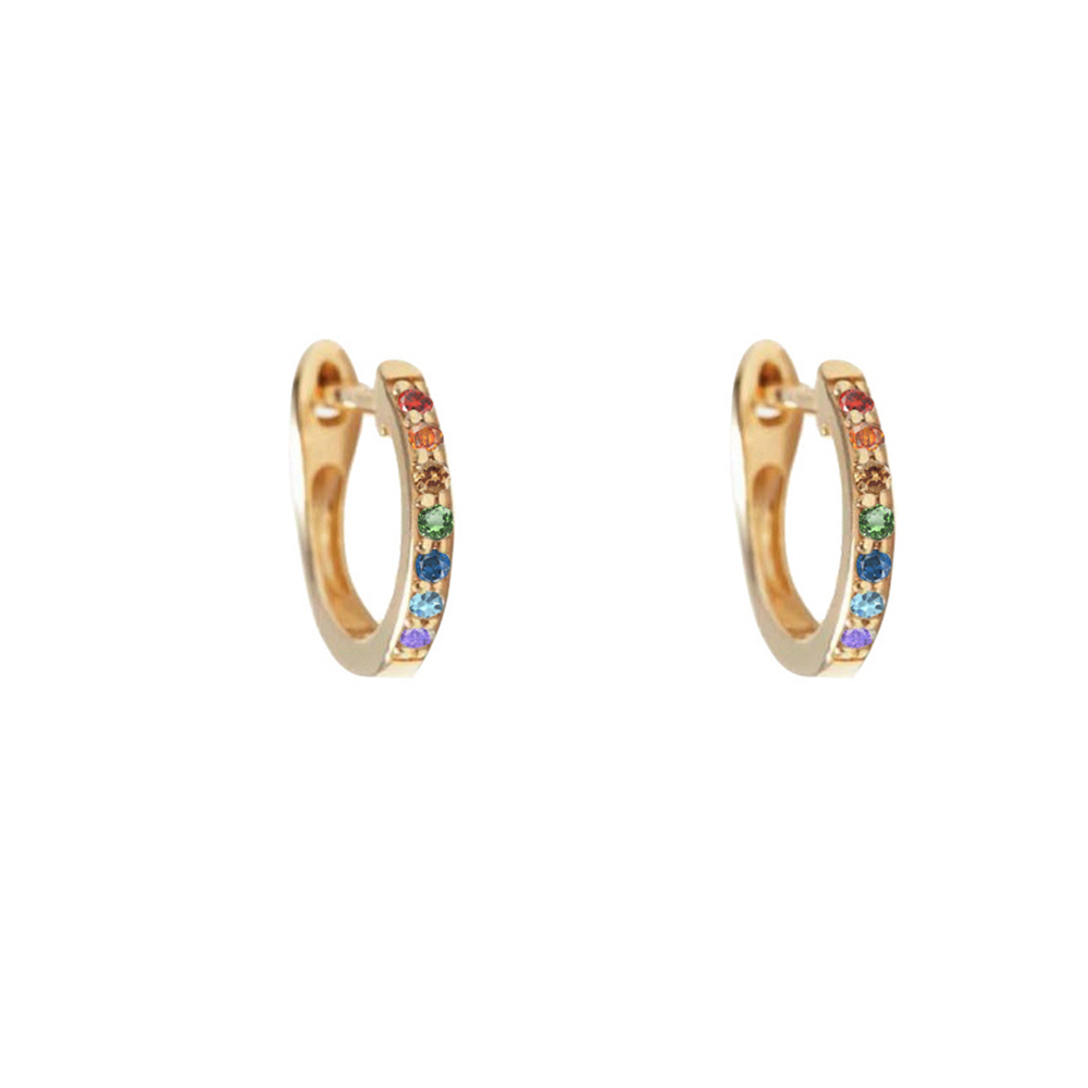 925 Sterling Silver 18K Gold Plated Rainbow Small Mini Red Blue Zircon Hoop Earrings 1