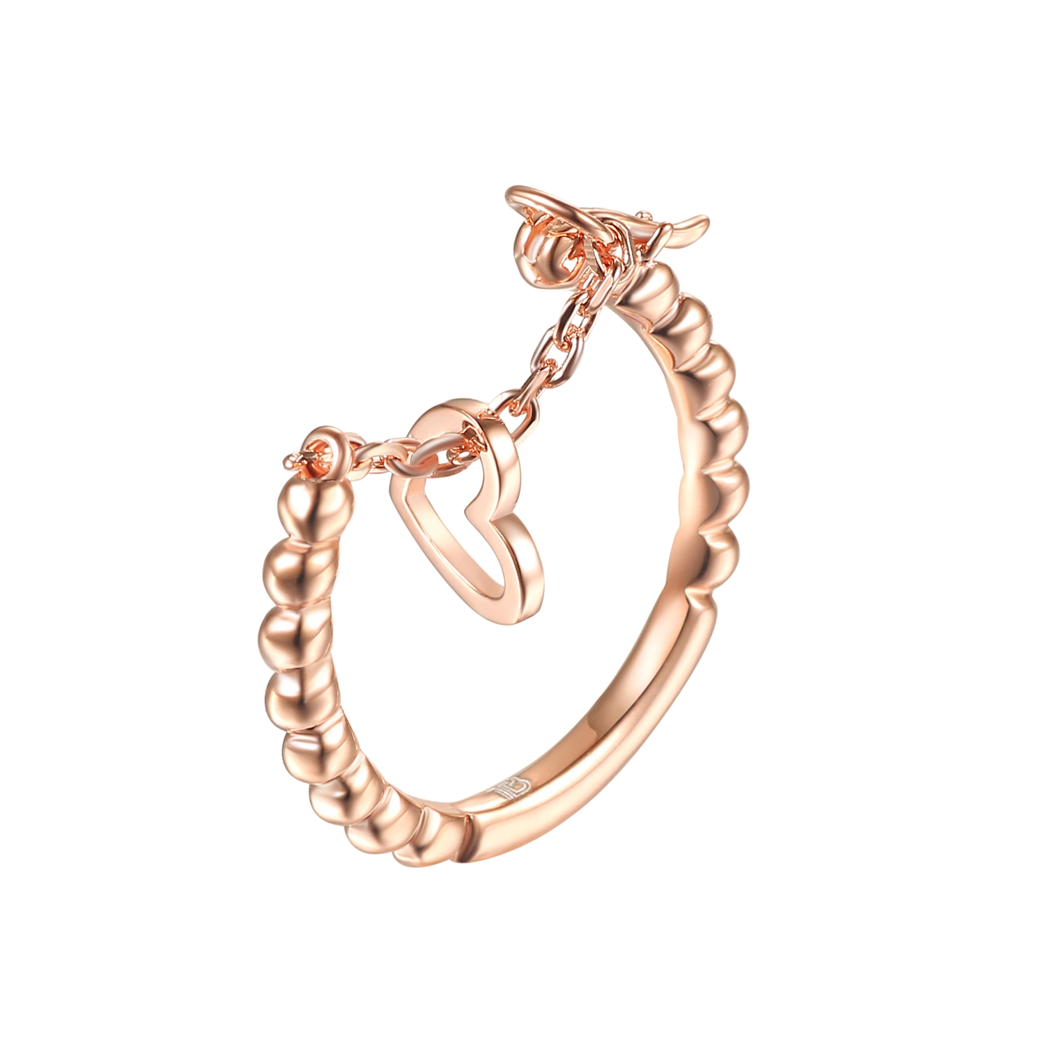 Joacii 925 Sterling Silver 18K Rose Gold Heart Short Chain Ling Ring With Bague1 1