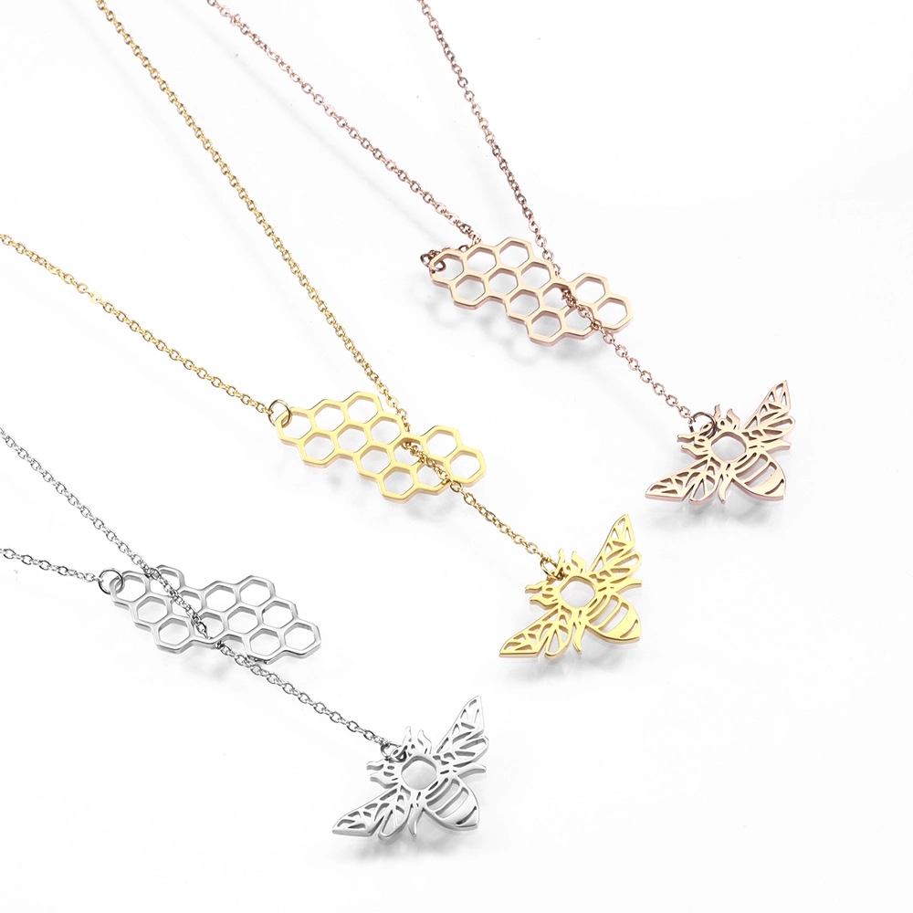 Jaocii RTS Animal Series Jewelry 18K Gold Plated Pretty Hollow Bumble Bee Honeycomb Pendant Necklace 1