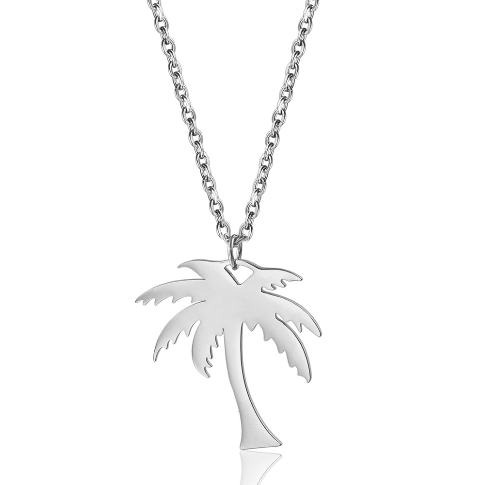 Jaocii RTS Stainless Steel 18K Gold Plated Coconut Palm TreeLeaf Pendant Necklace For Women 1