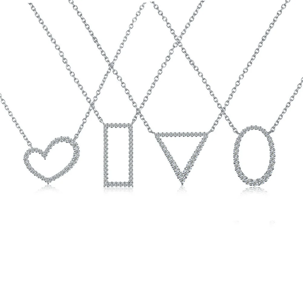 925 Sterling Silver Jewelry Vendors Geometric Shape Zircon Round Heart Square Pendant Necklace 1