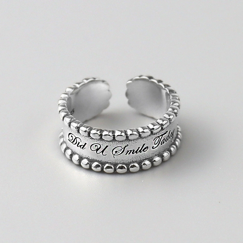 Fashion Simple Did U Smile Today S925 Sterling Silver Geometric Circle Opening Rings1 1