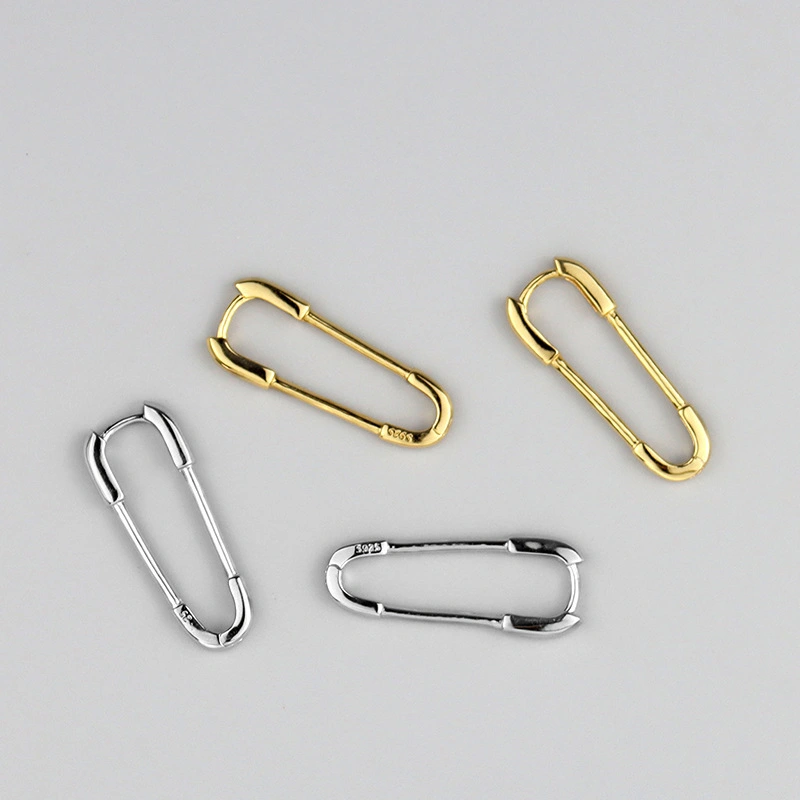 925 Sterling Silver European& American Personalized Paper Clip Shaped Gold Plated Creative Funny Stud Earrings1 1