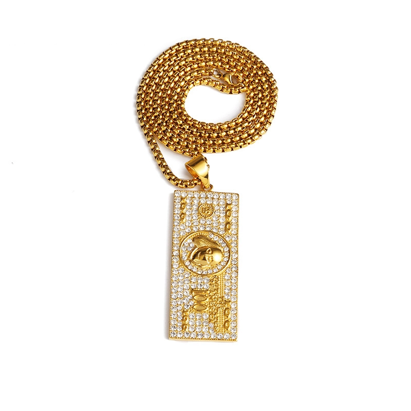 Iced Out US Dollar Stainless Steel Necklace Pendant Jewelry 1