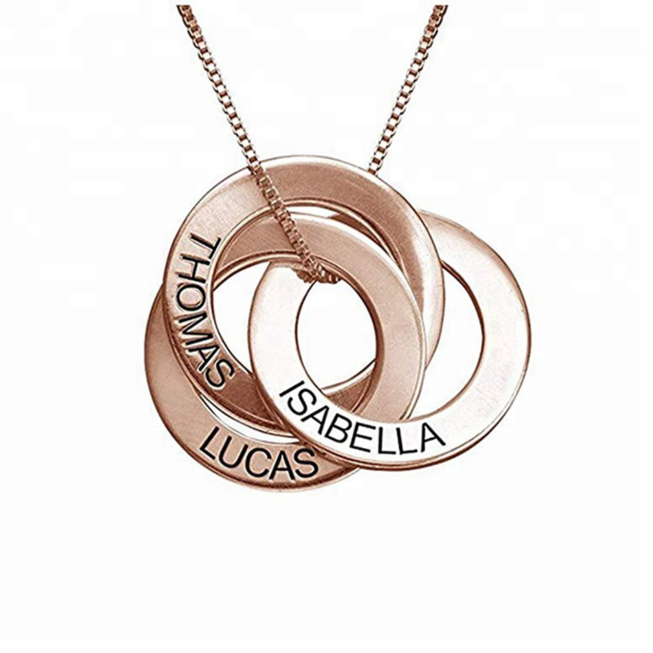Custom Stamped customized 925 Sterling Silver Personalized Three Ring Family Necklace Pendant 1
