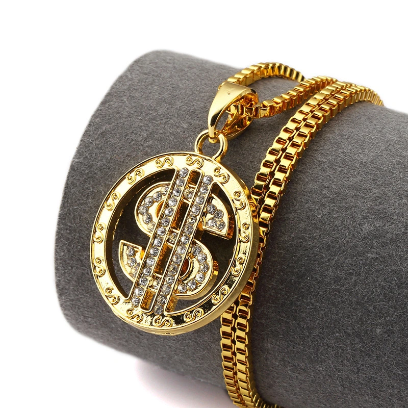 Dollar Symbol Design 18K Gold Chain Necklace For Men With Bijoux Femme 1