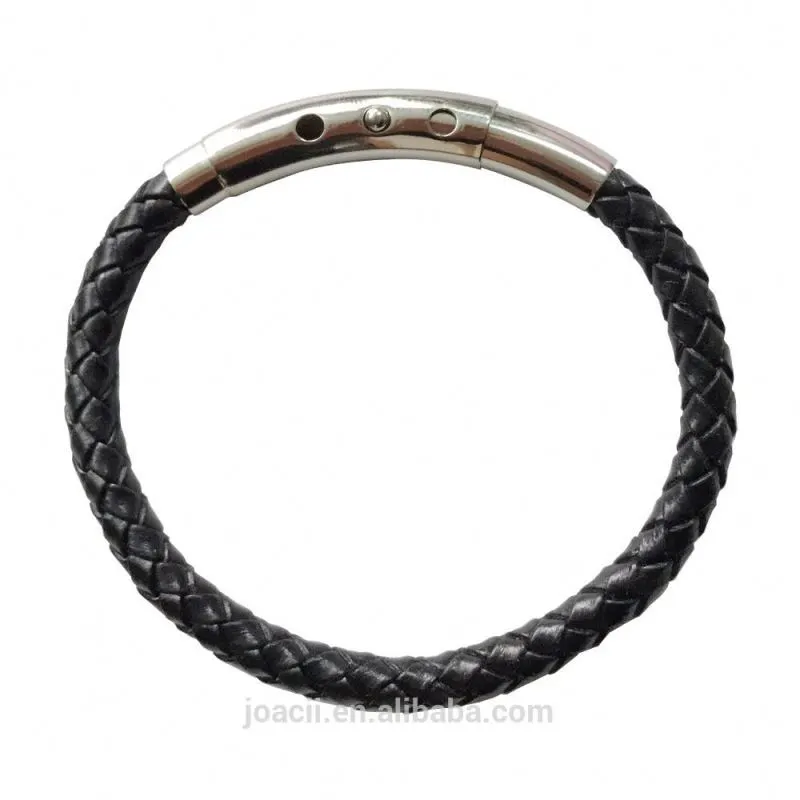 Wave Men'S Pu Leather Thin Braid Bracelet Titanium Steel Adjustable Clasp Silver&Gold&Black Custom Logo Engraved With Joyeria 1