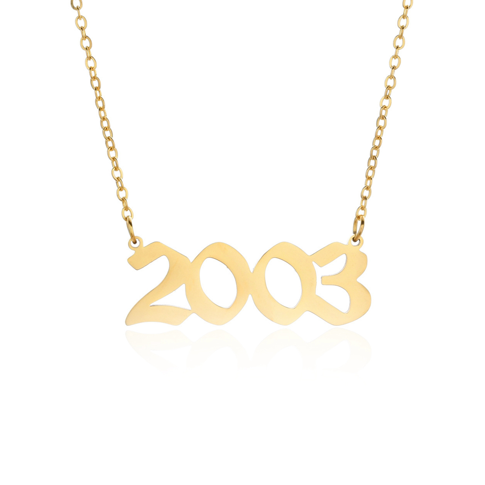 Joacii Custom Stainless Steel Layered 15 14K Gold Number Birth Year Necklace Initial For Collier 1