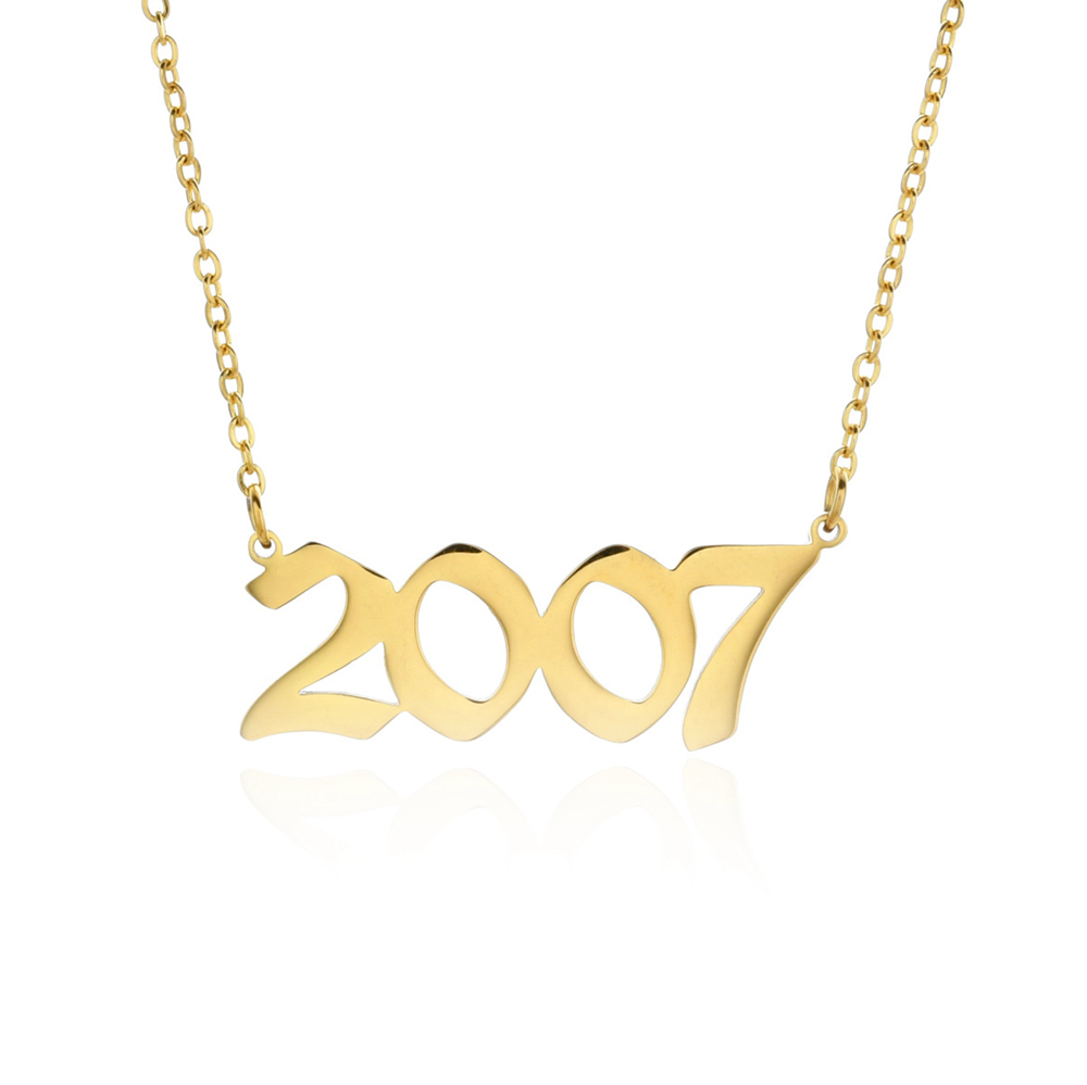 Joacii Custom Steel With Gold Plated Crown Stainless Steel Birth Year Numbers Pendant Necklace For Halskette 1