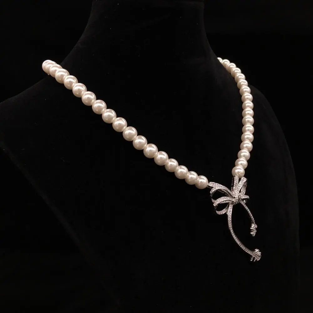 Bowknot design necklace glass pearl women necklace 1