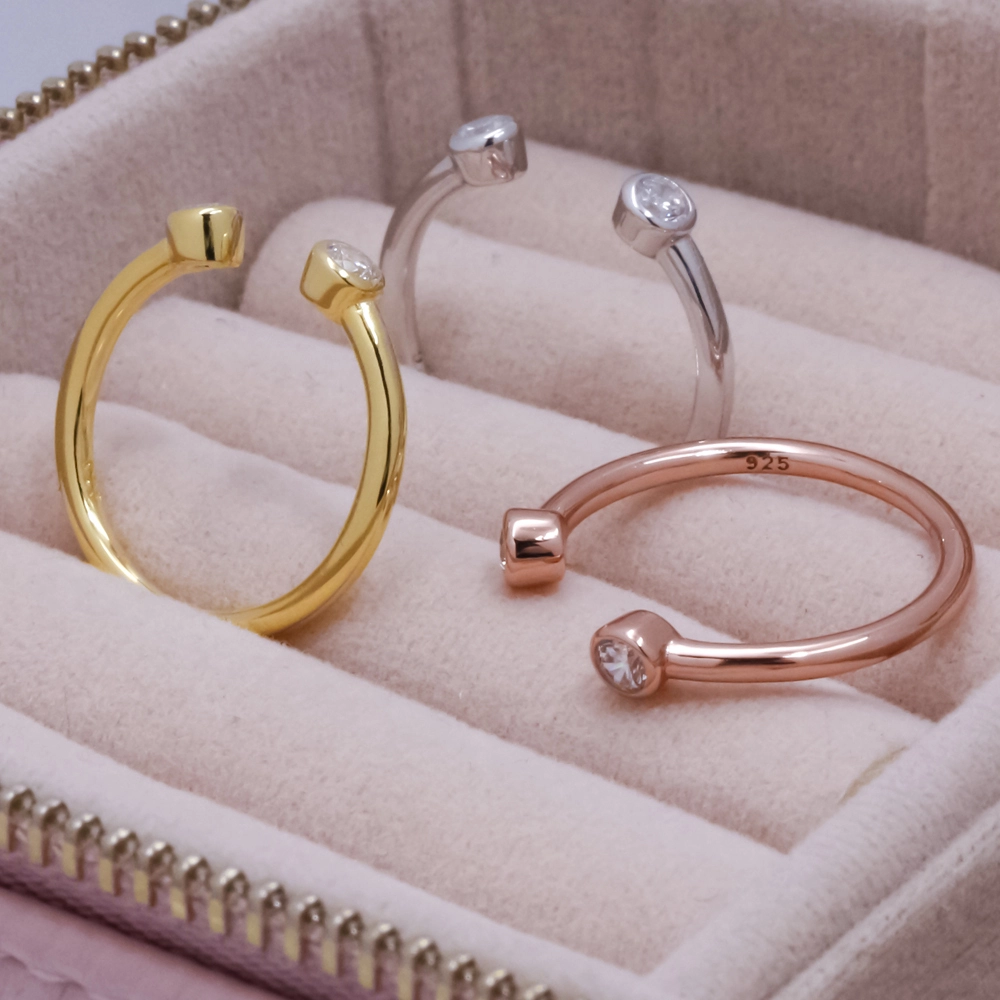 925 Sterling Silver Classic Delicate Design Two Stone Open Adjust Size 925 Knuckle Latest Gold Finger Ring Designs 1