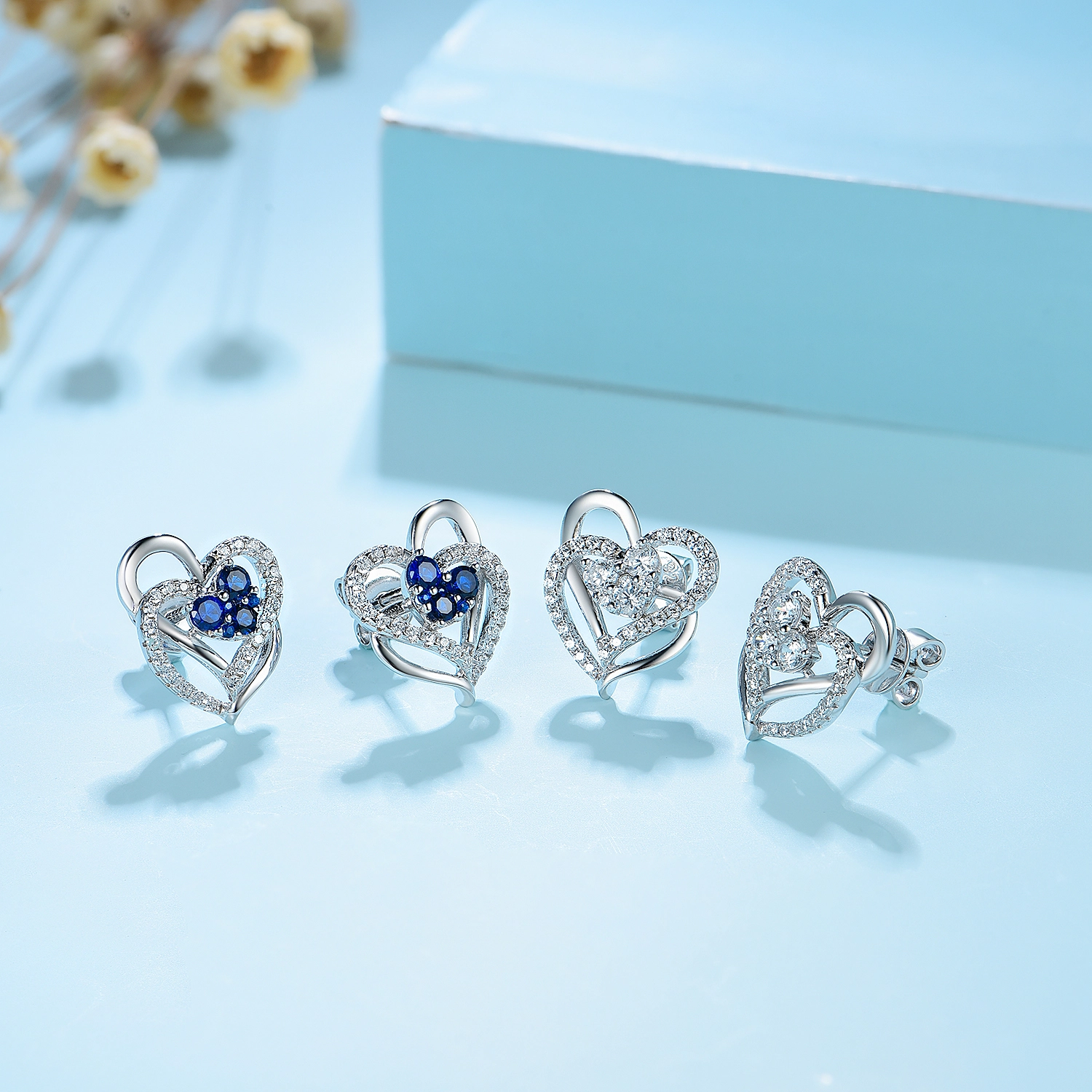 Joacii 925 Sterling Silver Double Love Pendant Gold Multilayer Diamond Heart Shaped Earrings With Ohrring1 1