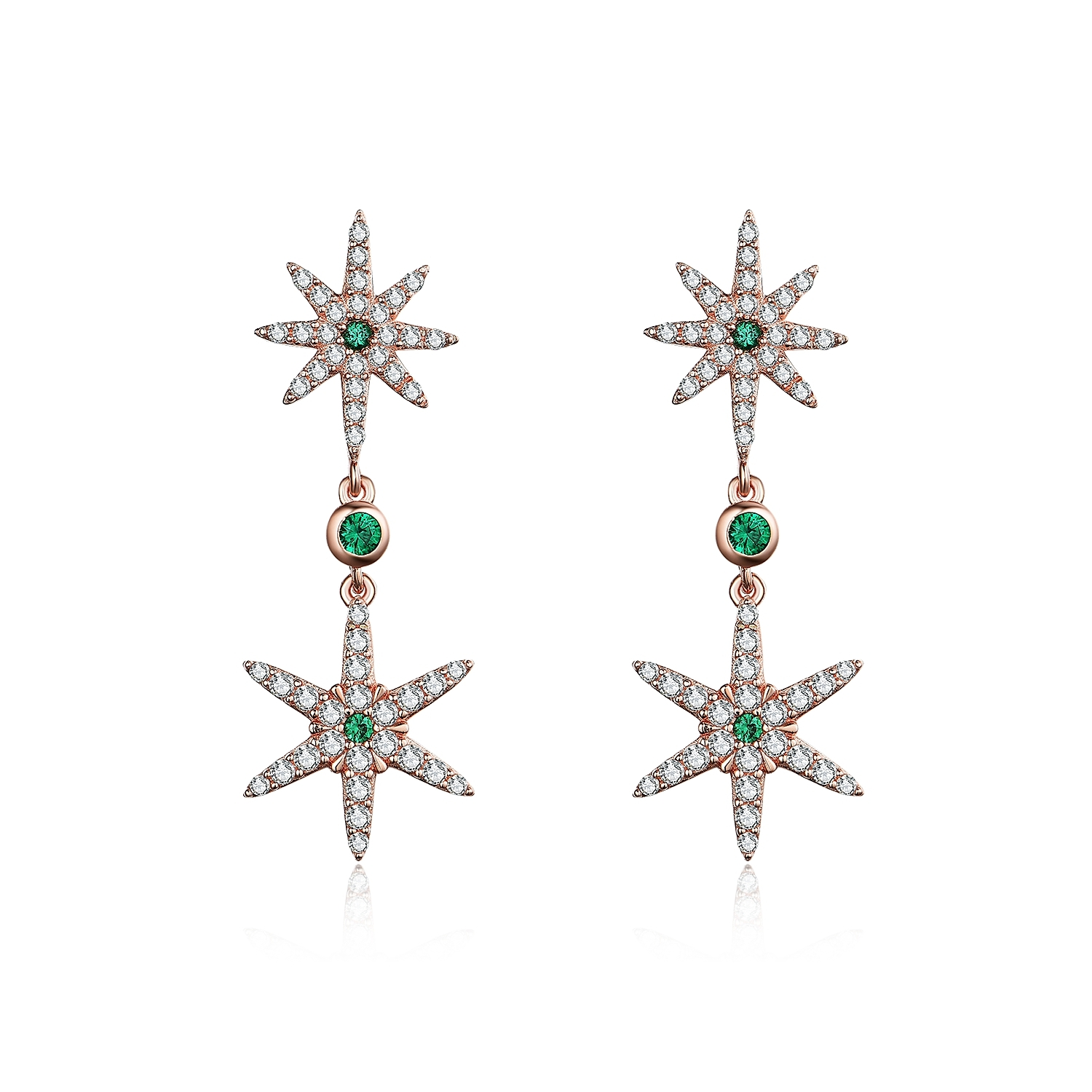 S925 Sterling Silver Long Chain Pendant Crystal Shiny Anise Pointed Star Jewelry Earrings With Oorbel1 1