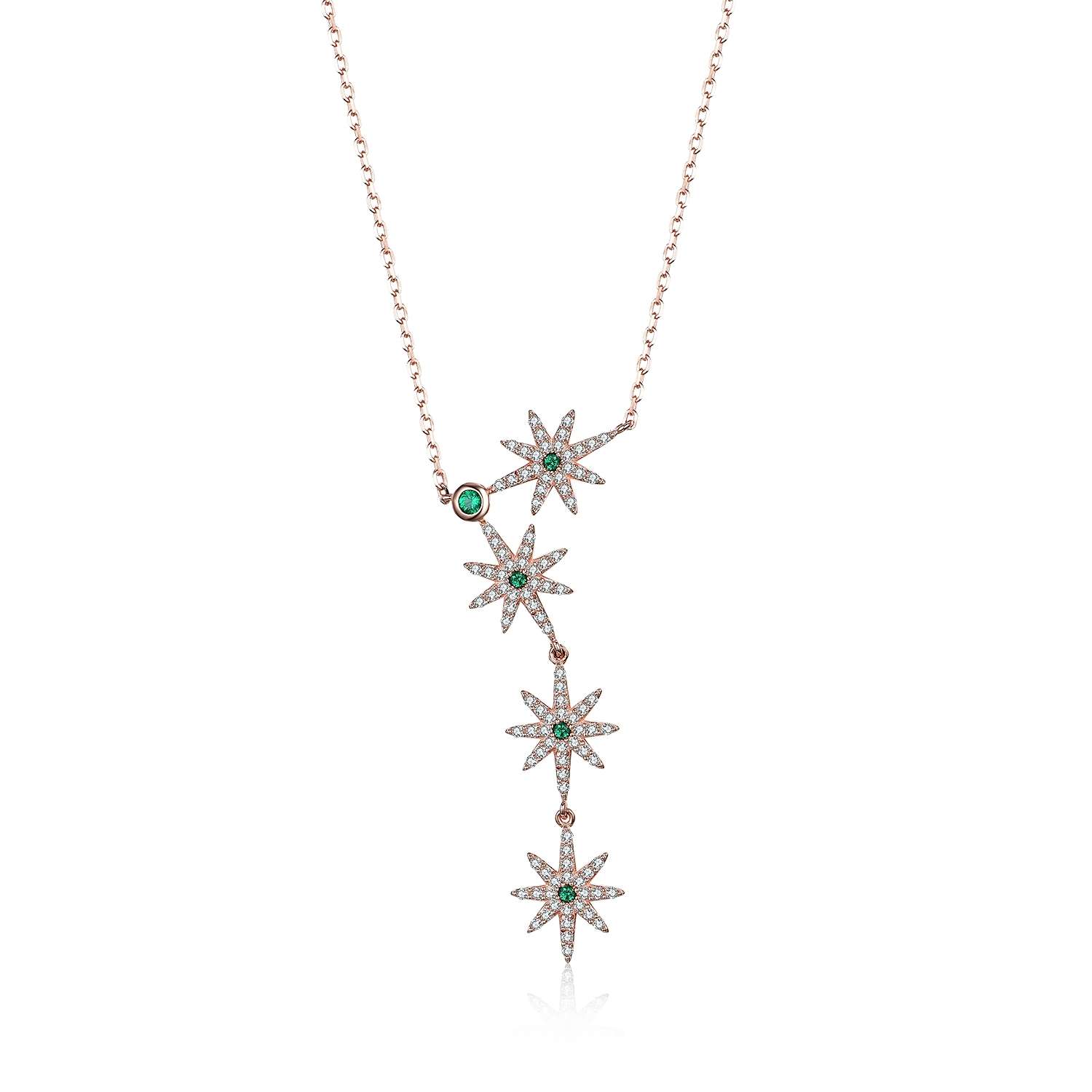 S925 Sterling Silver Long Chain Pendant Crystal Shiny Anise Pointed Star Jewelry Necklace With Bijoux1 1