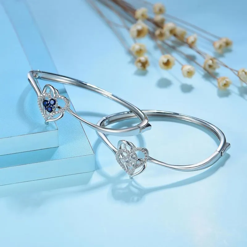 Joacii 925 Sterling Silver Double Love Pendant Gold MultilayerDiamond Heart Shaped Bracelet With Braccialetto2 1