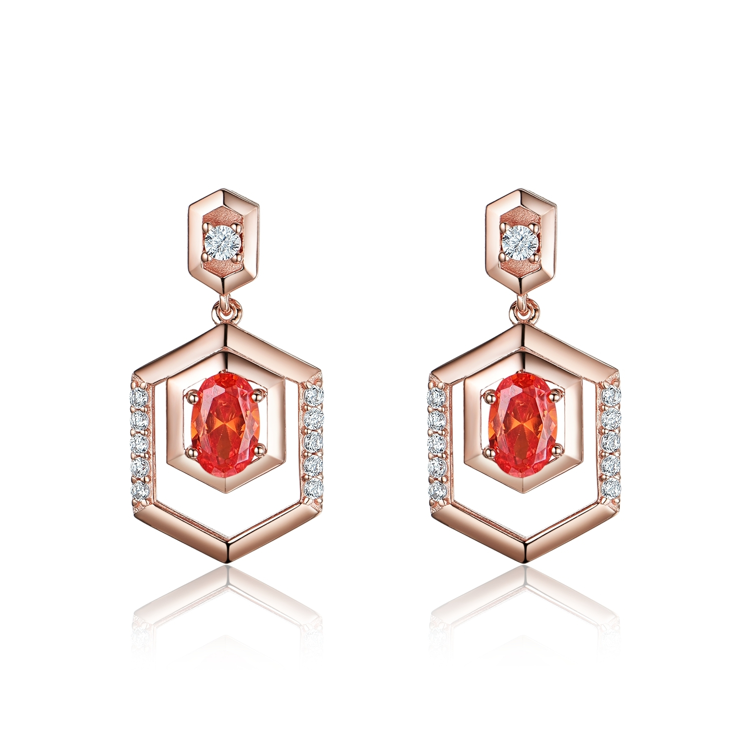 Joacii 925 Sterling Silver Gold Red Big Stone Geometric Rhombus Hexagonal Honeycomb Shaped Earrings With Schmuck1 1