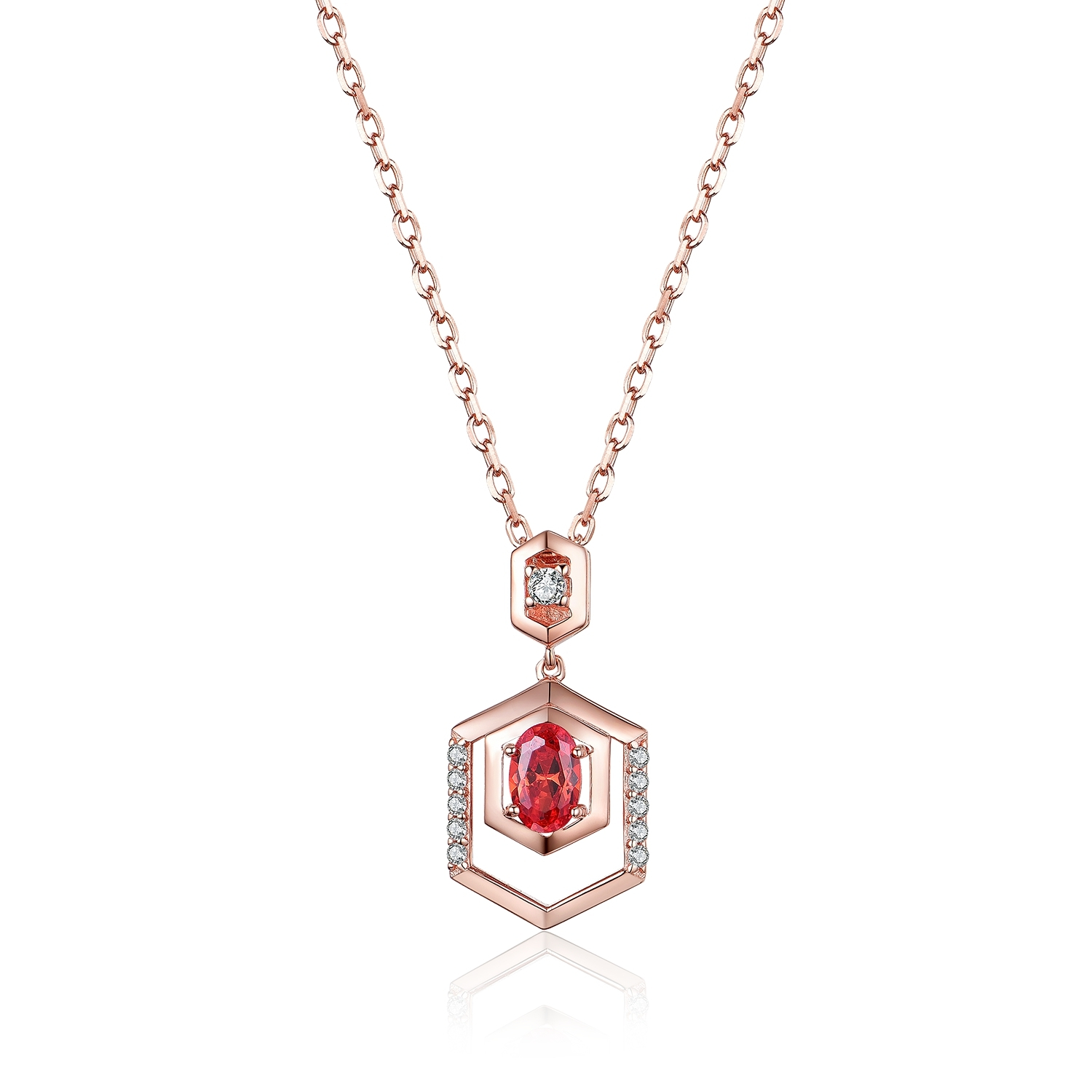 Joacii 925 Sterling Silver Gold Red Big Stone Geometric Rhombus Hexagonal Honeycomb Shaped Necklace With Joalheria1 1
