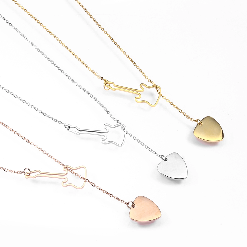 Jaocii RTS Hot Stainless Steel Music Series Gold Guitar Picks ShapedPendant Necklace 1