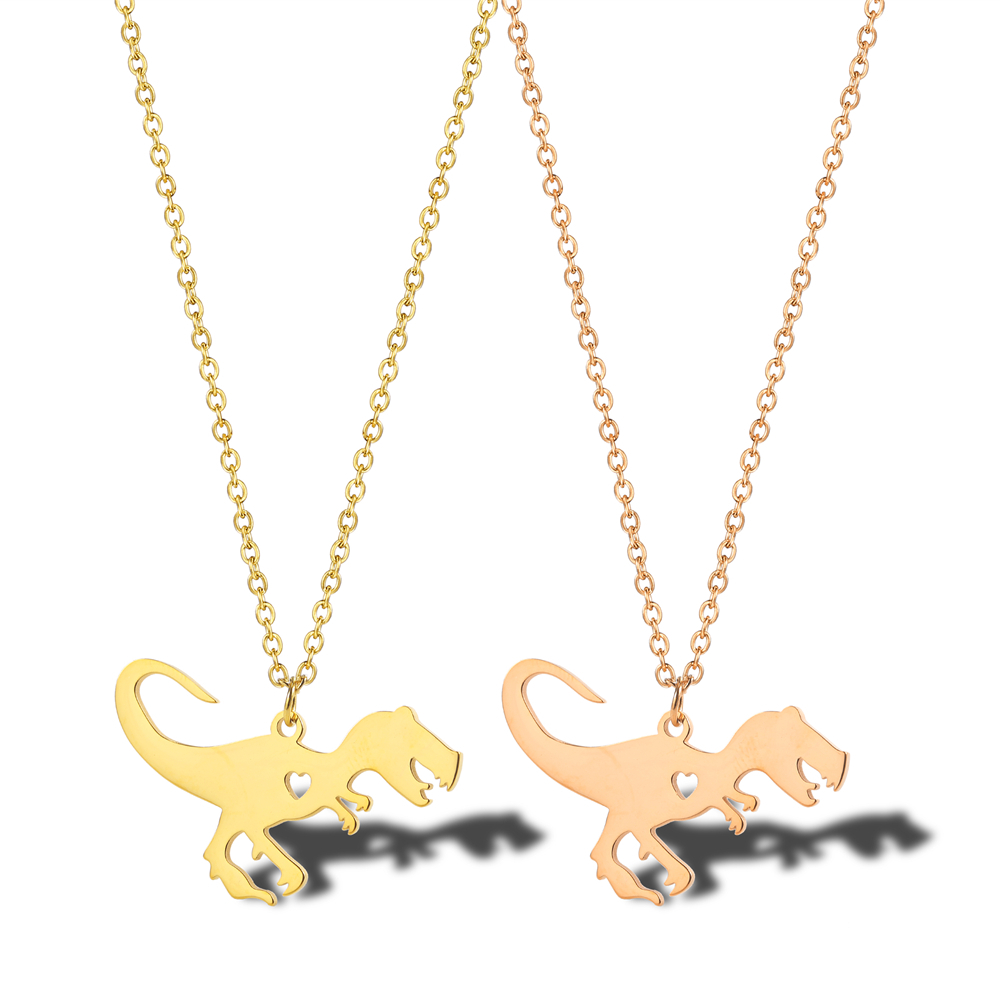 Jaocii RTS Simple Hollow Heart Stainless Steel Tyrannosaurus Dinosaur Shaped Necklace 1