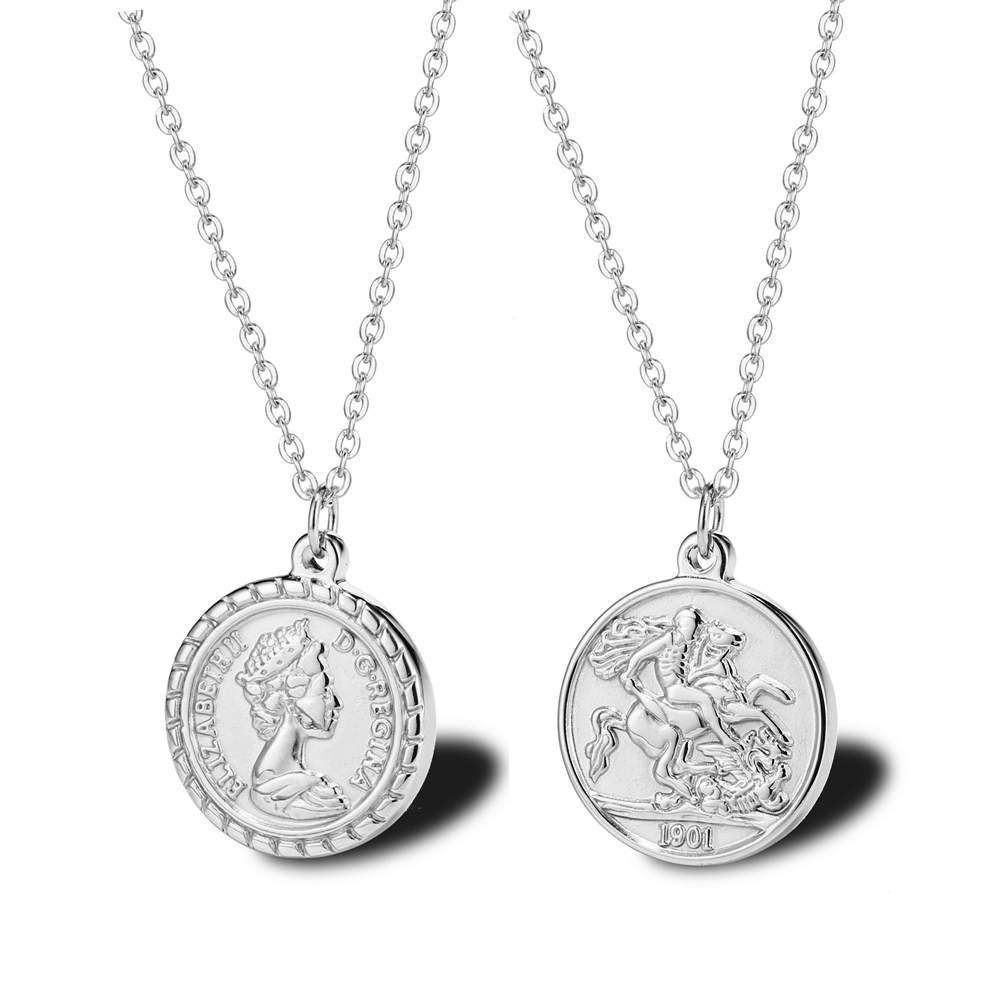 joacii RTS Stainless Steel 18K Gold Plated Coin Portrait Elizabeth Round Card Pendant Necklace 1