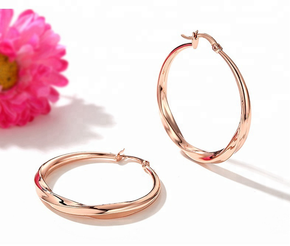 Custom Hot Brand 925 Sterling Silver Rose Gold Plated Twist Big Hoop Earrings Fashion Jewelry Wholesale 1