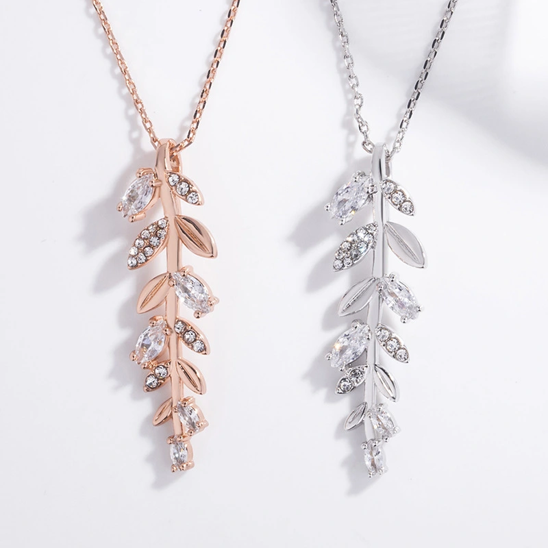 New 925 Sterling Silver Rose Gold Plated Cz Zircon Tree Leaf Necklace For Women1 1