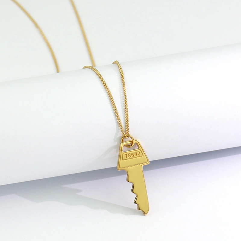 2021 925 New Design Custom Engraved Gold Lock Drop Key Pendant Necklace1 1