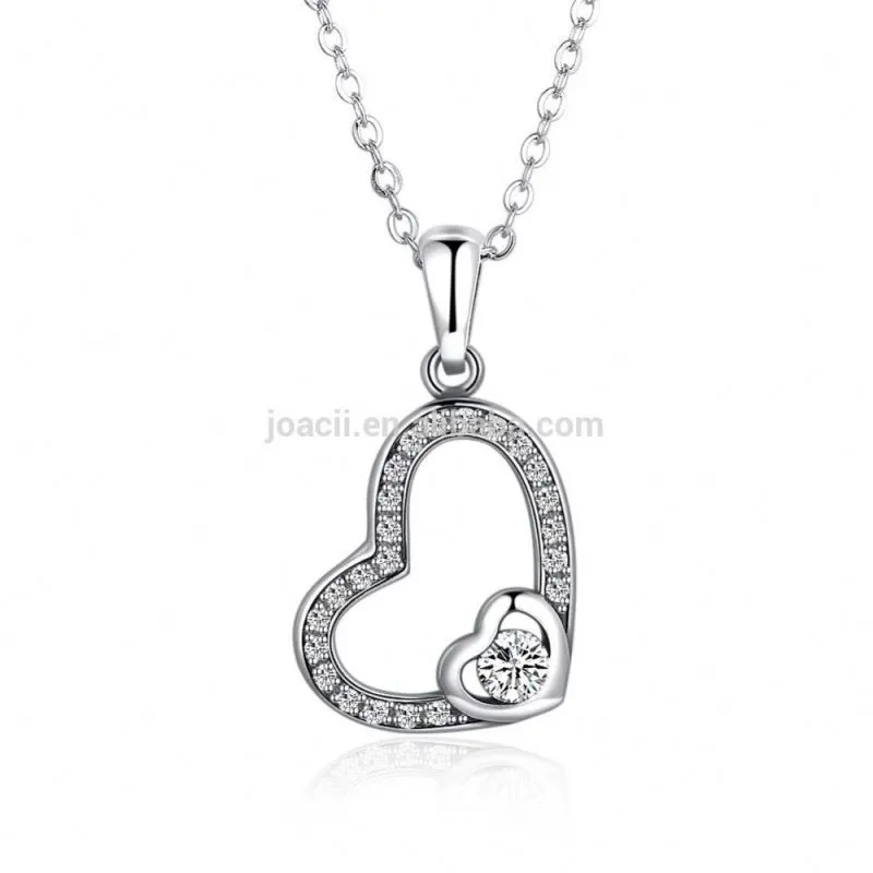 Heart shape white gold silver pendant necklace1 1