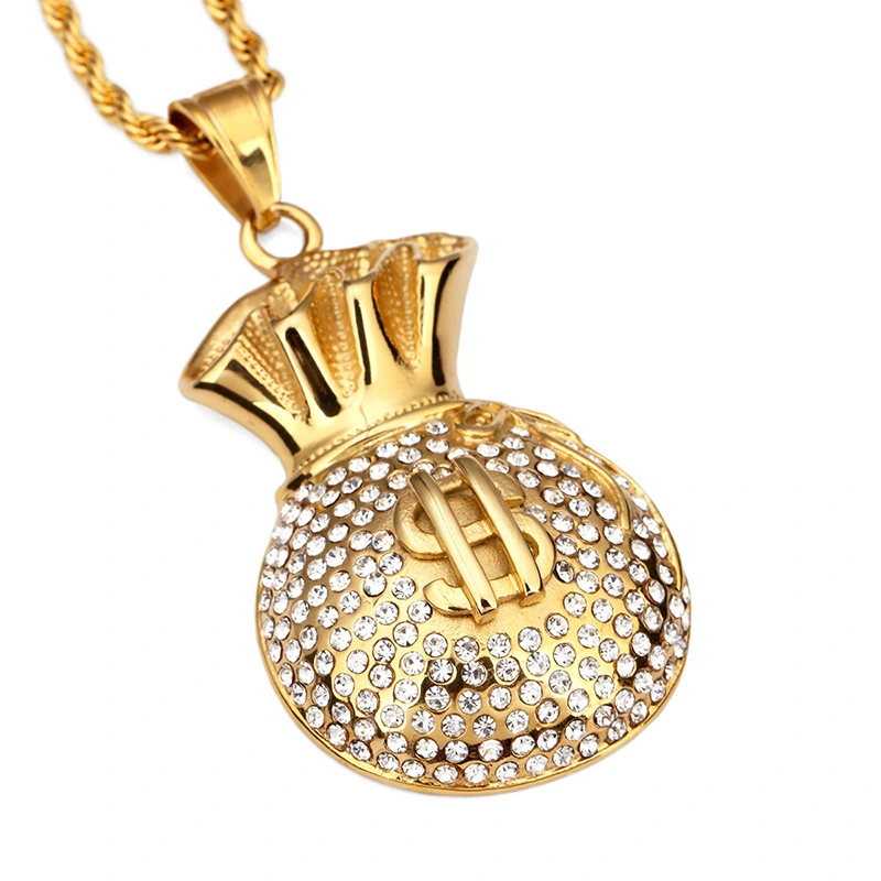 Joacii Unique Hiphop Dollar Purse Crystal Inlay Alloy Copper Pendant Necklace 1