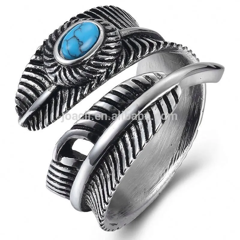 Personalized Feather Design Stainless Steel Ring With Joyeria 1