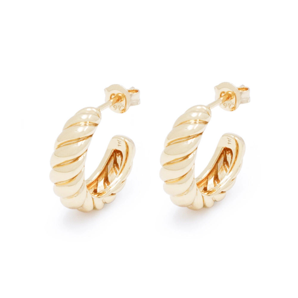 High Polish 925 Sterling Silver Hoop Earrings 18K Gold Plated Unique Spiral C Shape Earrings 1