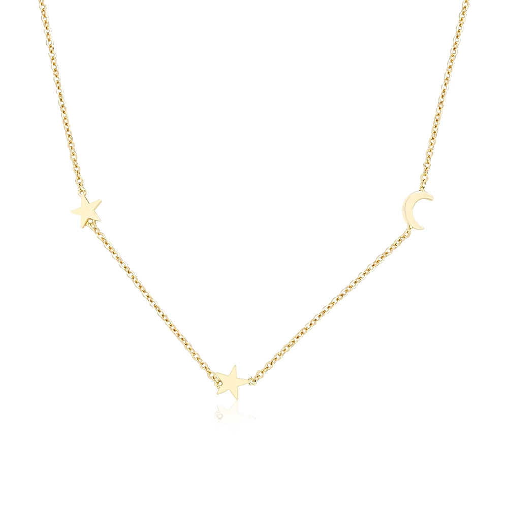 925 Sterling Silver 18K Gold Plated ThreeMoon AndStar Necklace 1