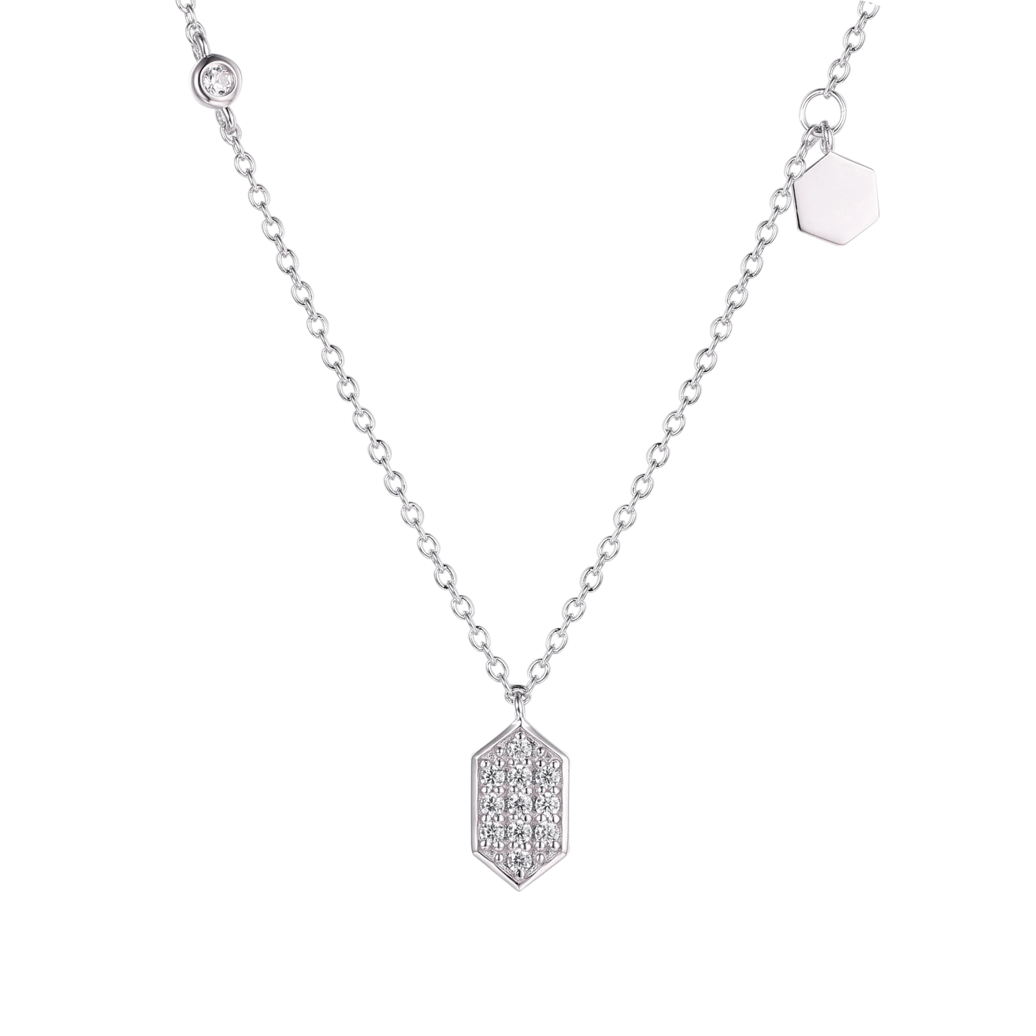 Joacii 925 Sterling Silver Initial Crystal Zircon Stones Polished Hexagonal Hexagon Pendant Necklace With Joias Banhadas A Ouro1 1