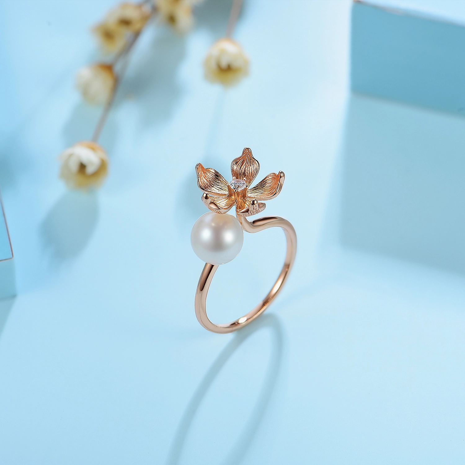 Joacii 925 Sterling Silver Designs Big Gold Plated Flower Halo Pearl Ring For Women With Squillare1 1