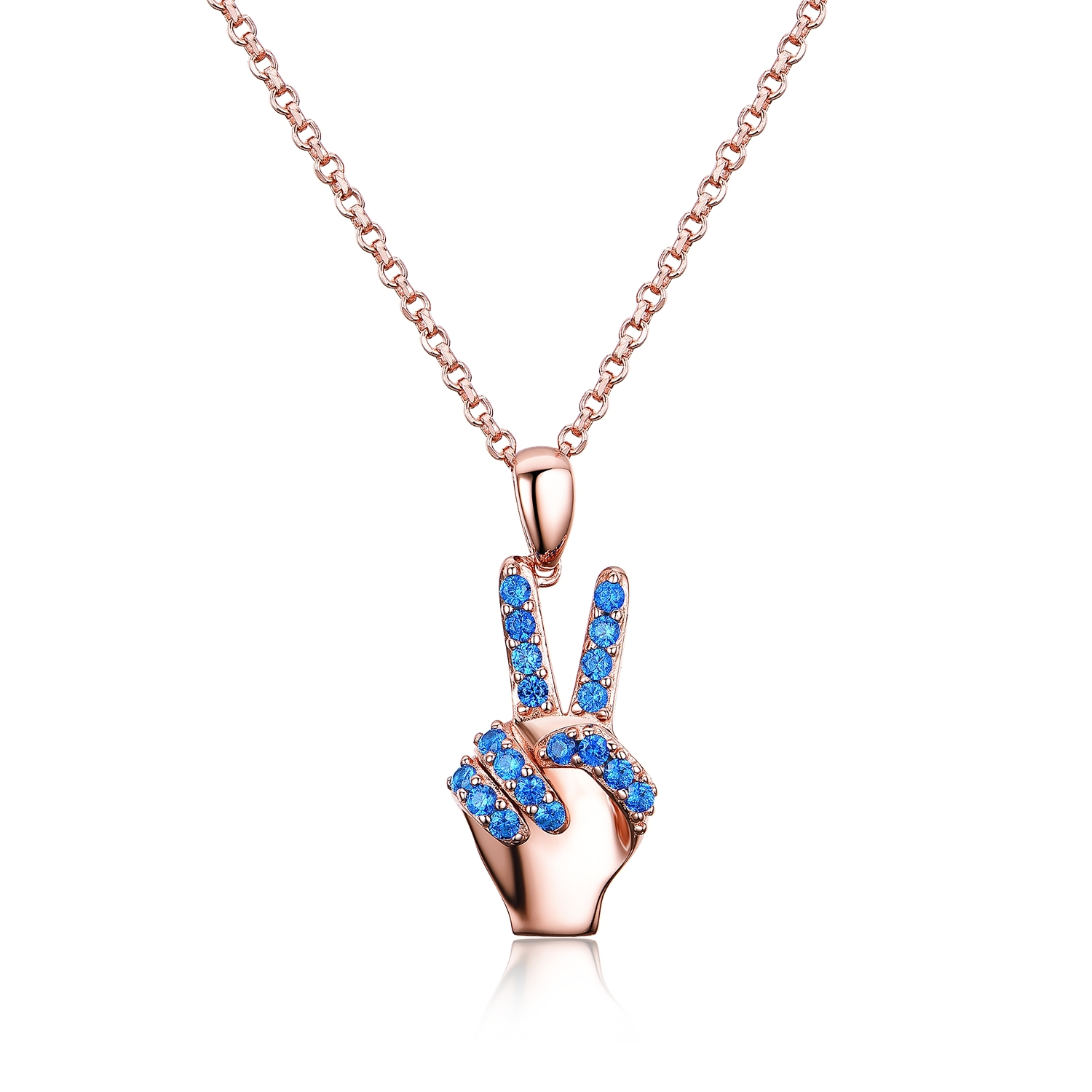 925 Sterling Silver 18K Blue Color Victory Finger Hand Metal Necklace With Collar1 1