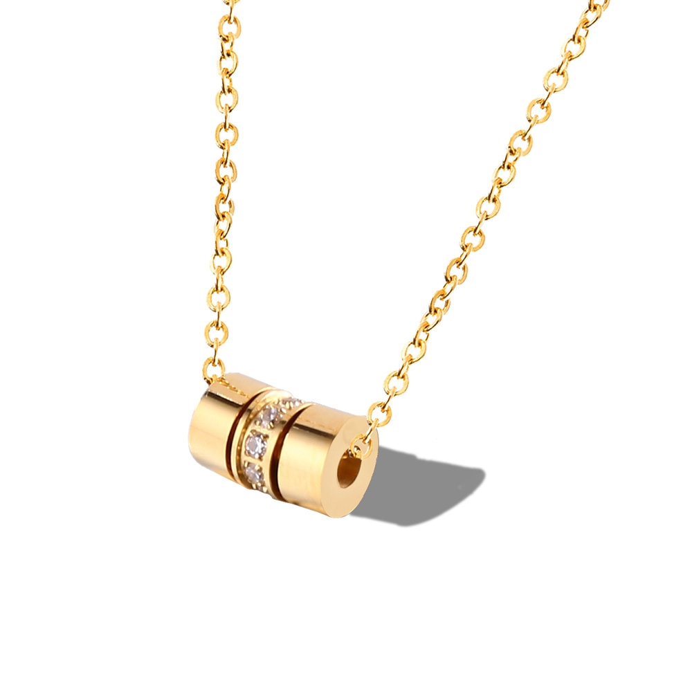 Jaocii RTS High Grade Polished Stainless Steel Zircon Gold-Plated Mini Triple Rotating Necklace Women 1