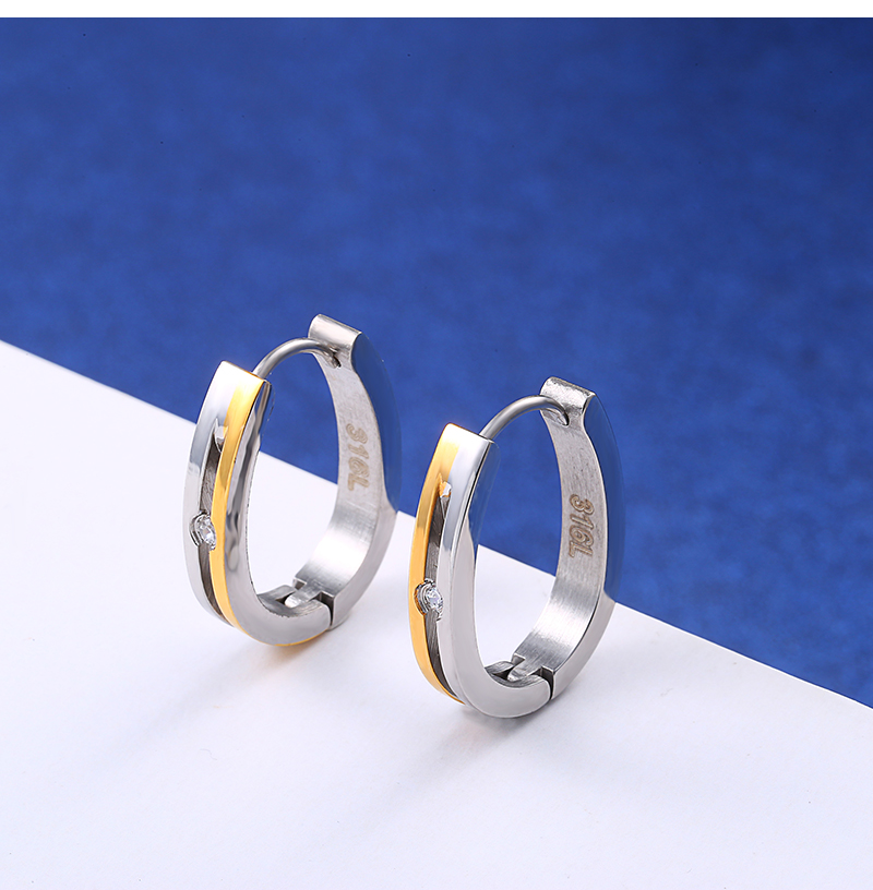 Fashion Gold Stainless Steel Earring Zircon Huggies Cross Hoop U Shaped Women Earring 5
