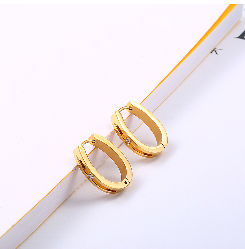 Fashion Gold Stainless Steel Earring Zircon Huggies Cross Hoop U Shaped Women Earring 4