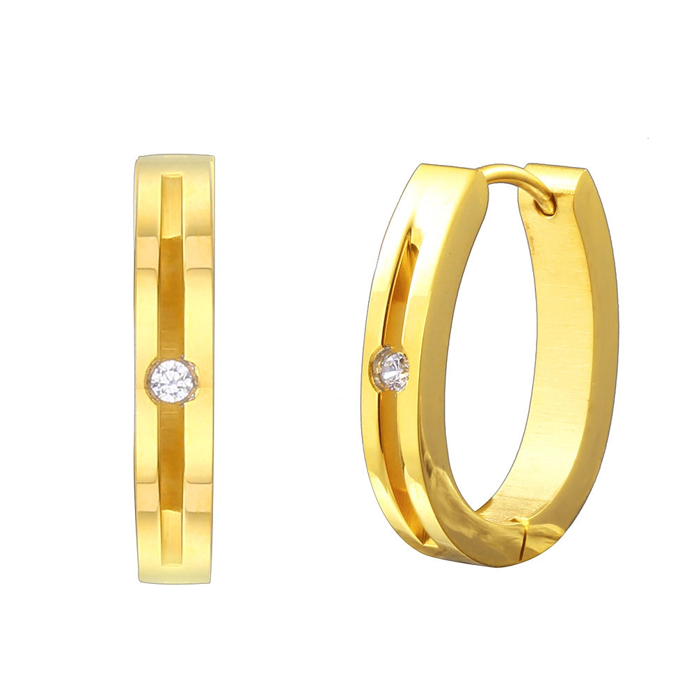 Fashion Gold Stainless Steel Earring Zircon Huggies Cross Hoop U Shaped Women Earring 1