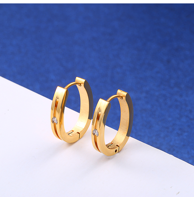 Fashion Gold Stainless Steel Earring Zircon Huggies Cross Hoop U Shaped Women Earring 3