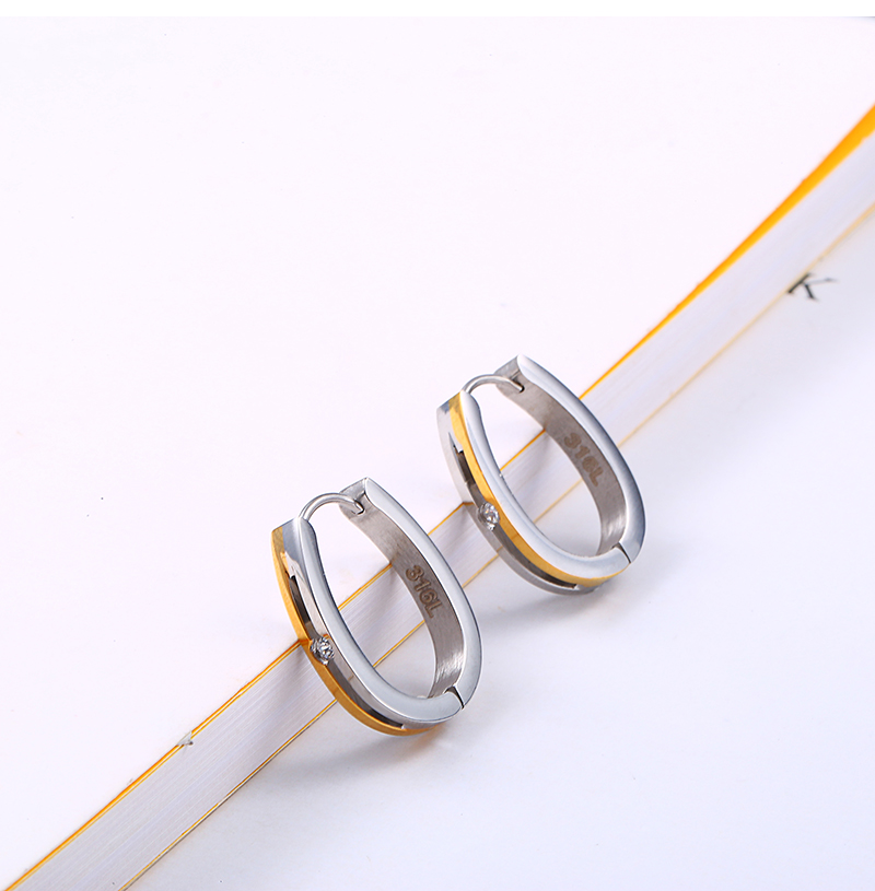 Fashion Gold Stainless Steel Earring Zircon Huggies Cross Hoop U Shaped Women Earring 6