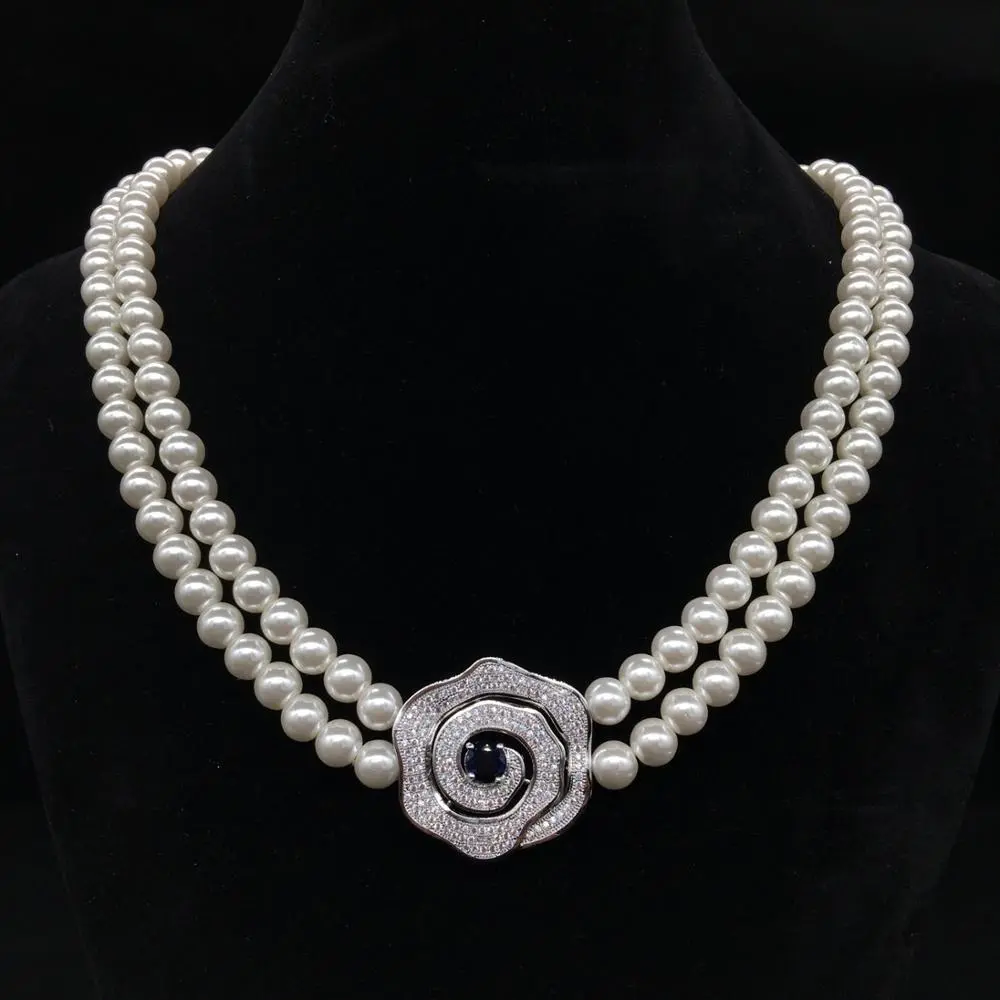 Joacii Double Chains Freshwater Pearl Beaded Necklace Blue Stones With Collier 1