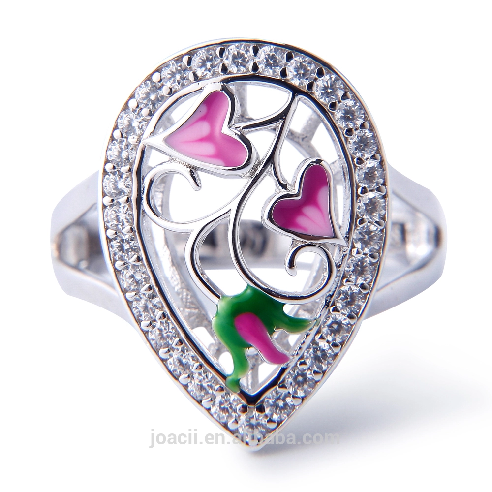 Joacii Newest 925 Silver China Enamel Craft Cz Jewelry Ring With 18K Gold Plated1 1