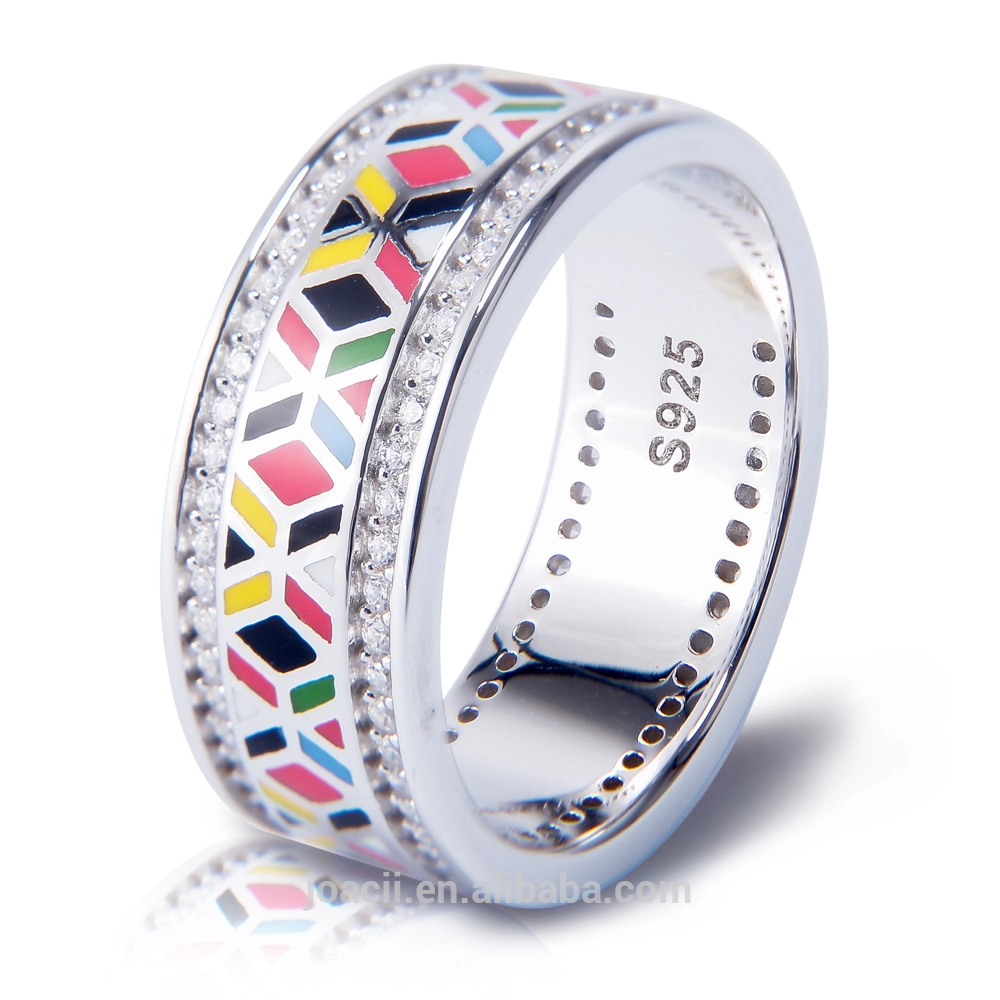 Joacii 18K Gold Gilded Rhinestone Band Jewelry Enamel 925 Silver Ring With Bijoux Femme1 1