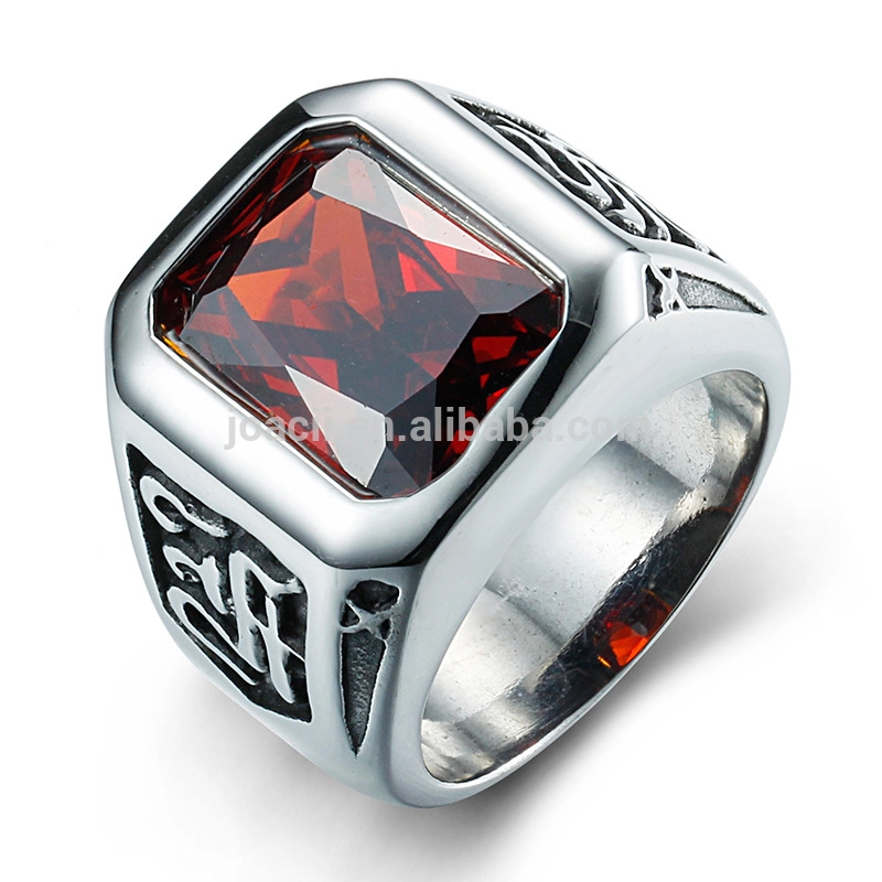 Customs Male Ring Men Jewelry Stainless Steel 925 Sterling Silverring Rock Style With Gamet Stone 1